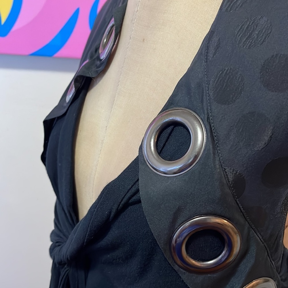 Givenchy Black Draped Jersey Grommet Blouse - Picture 11 of 14